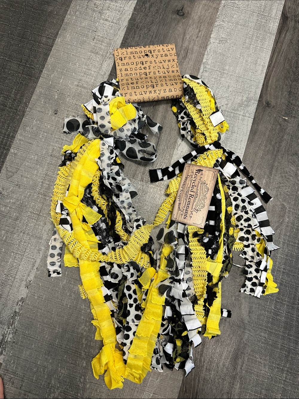 Handmade Yellow Black White Fabric Ribbon Scarf